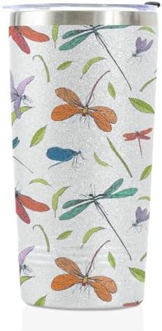 Dragonfly glitter silver travel tumbler