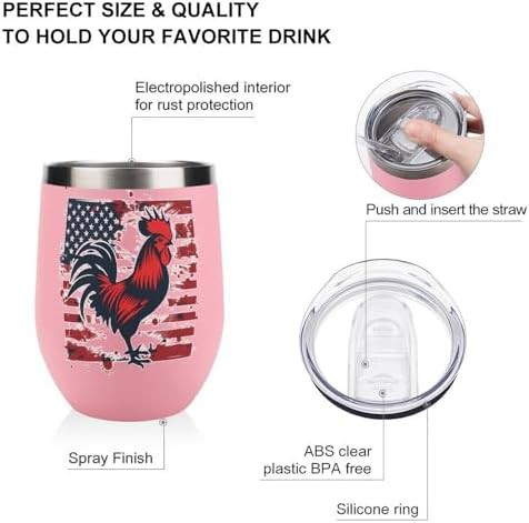 Vintage Flag Cock Fight Pink Wine Tumbler — photo 3