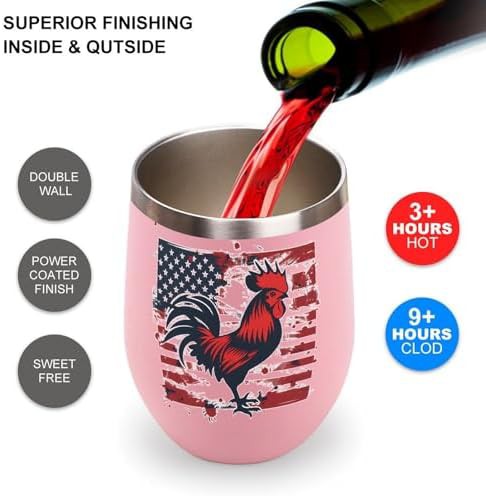 Vintage Flag Cock Fight Pink Wine Tumbler — photo 4