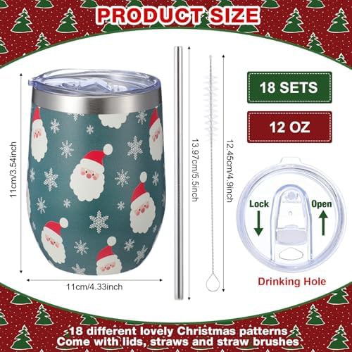Christmas wine tumbler set with straws 18 pcs — photo 2