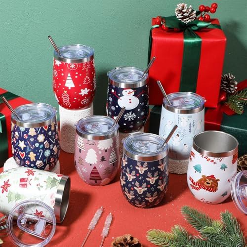 Christmas wine tumbler set with straws 18 pcs — photo 4