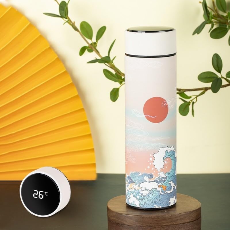 White Asian art insulated travel thermos mug — photo 3