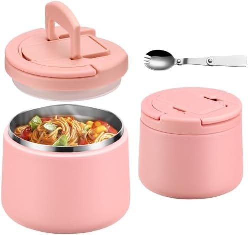 Pink insulated food jar with buckle lid 14 oz