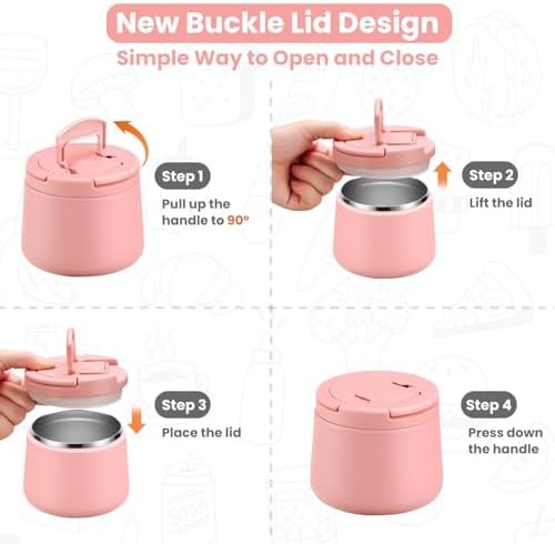 Pink insulated food jar with buckle lid 14 oz — photo 4