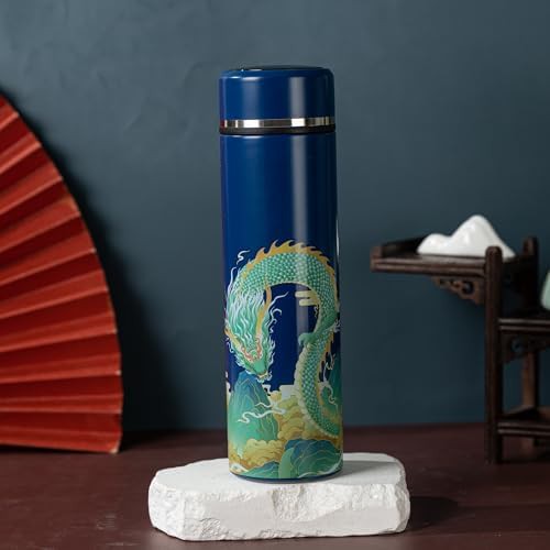 Blue dragon Chinese art insulated water bottle