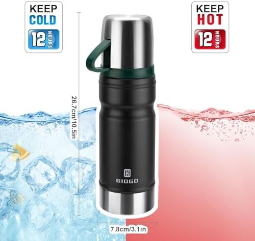 Black stainless steel thermal flask with cup lid — photo 4