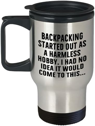 Backpacking enthusiast funny 14 oz travel mug