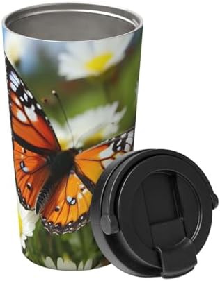 Butterfly on daisy flower print coffee tumbler 17oz