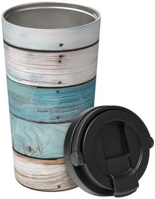 Vintage beach wood blue coffee tumbler 17oz