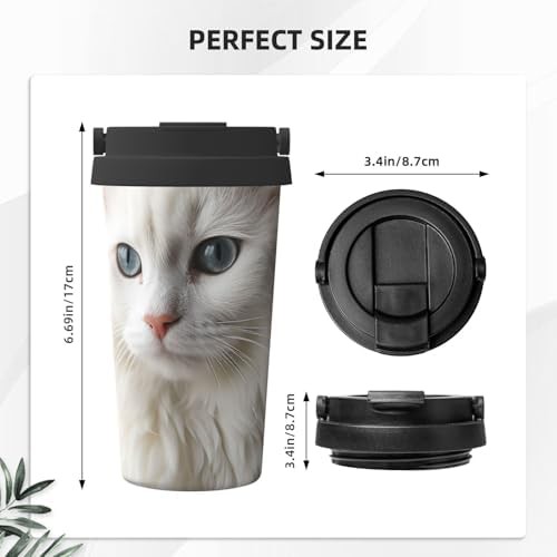 Cute white cat print coffee tumbler 17oz — photo 3