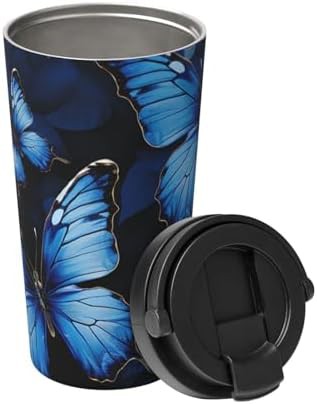 Dark blue butterflies coffee tumbler 17oz