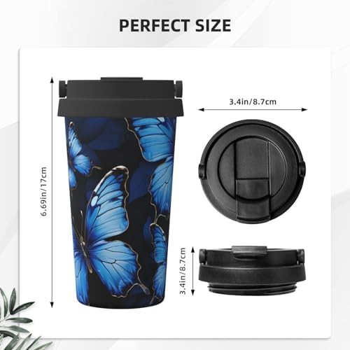 Dark blue butterflies coffee tumbler 17oz — photo 3