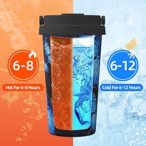 Dark blue butterflies coffee tumbler 17oz — photo 5