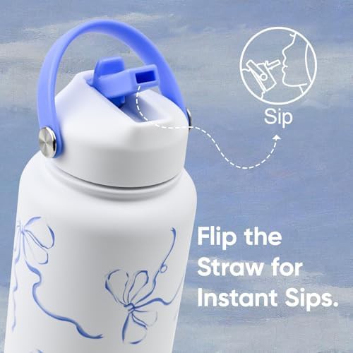 Breeze blue bow sports bottle with straw — photo 3