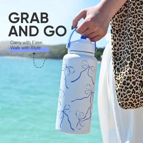 Breeze blue bow sports bottle with straw — photo 4