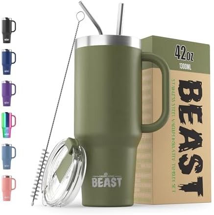 Army green Beast tumbler with handle 42 oz