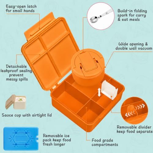 Orange bento lunch box with soup thermo — photo 3