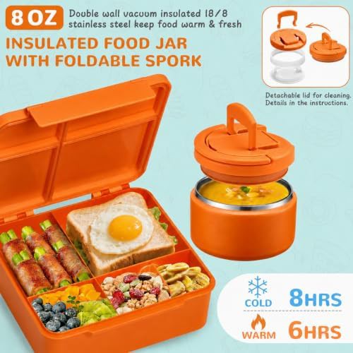Orange bento lunch box with soup thermo — photo 4