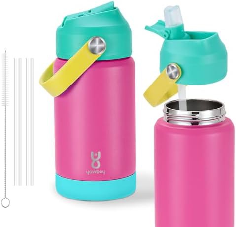 Kids Rose Pink Straw Bottle 12 oz