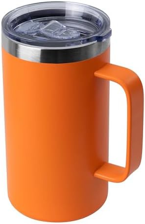 Orange insulated travel mug with handle 24 oz