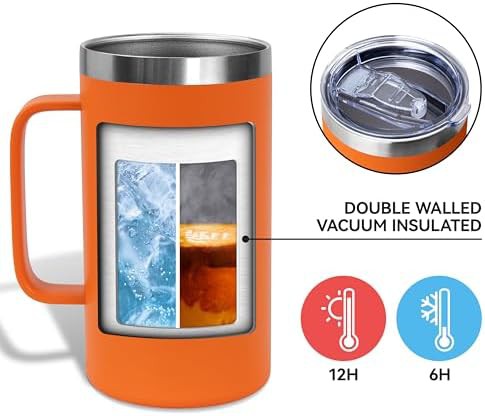 Orange insulated travel mug with handle 24 oz — photo 3