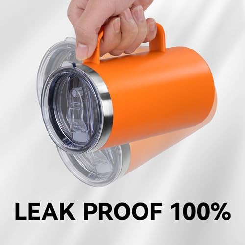 Orange insulated travel mug with handle 24 oz — photo 5