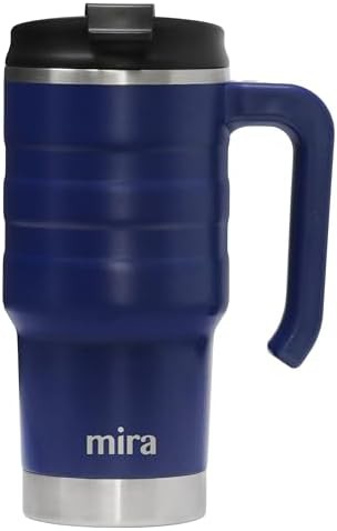 Marine blue insulated travel mug with handle