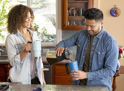 Marine blue insulated travel mug with handle — photo 5
