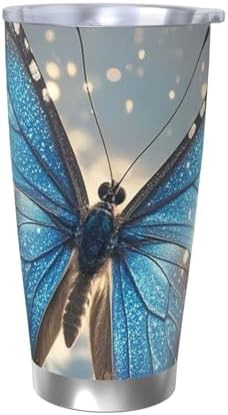 Blue butterfly stainless steel vacuum coffee tumbler