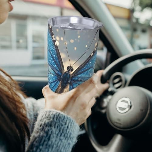 Blue butterfly stainless steel vacuum coffee tumbler — photo 4