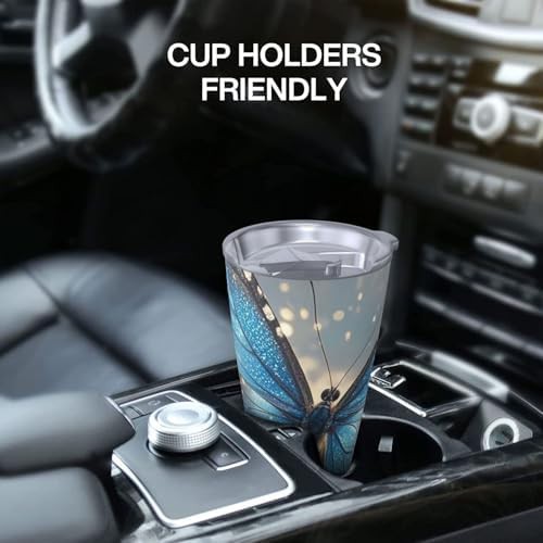 Blue butterfly stainless steel vacuum coffee tumbler — photo 5