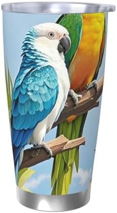 Tropical plants and parrots stainless steel vacuum tumbler