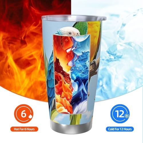 Tropical plants and parrots stainless steel vacuum tumbler — photo 3