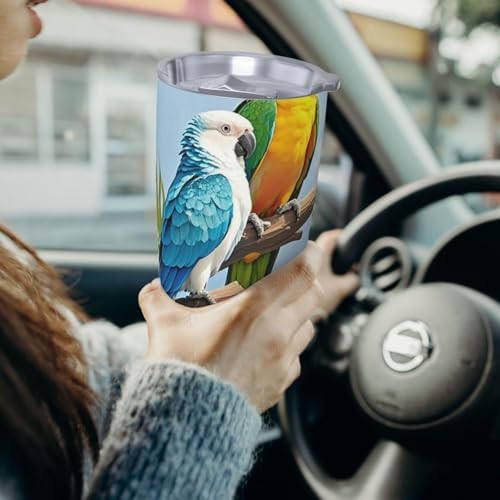 Tropical plants and parrots stainless steel vacuum tumbler — photo 4