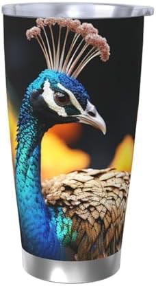 Peacocks pattern stainless steel vacuum coffee tumbler