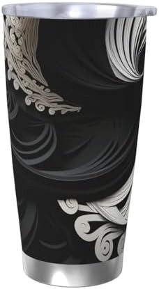Black and white image stainless steel vacuum coffee tumbler