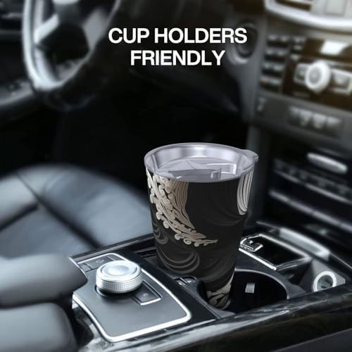 Black and white image stainless steel vacuum coffee tumbler — photo 5