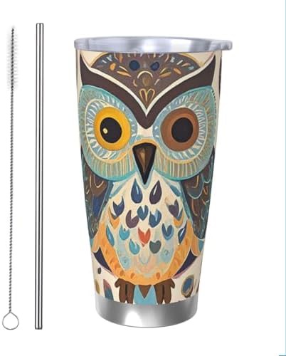 Color owl pattern stainless steel vacuum tumbler