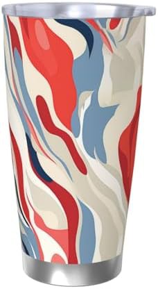 Red and white stainless steel vacuum tumbler