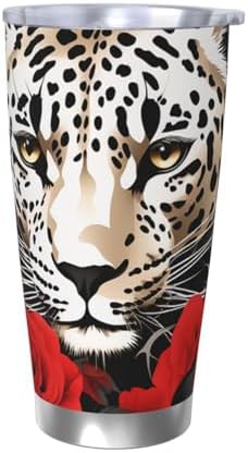 Leopard and rose stainless steel vacuum tumbler