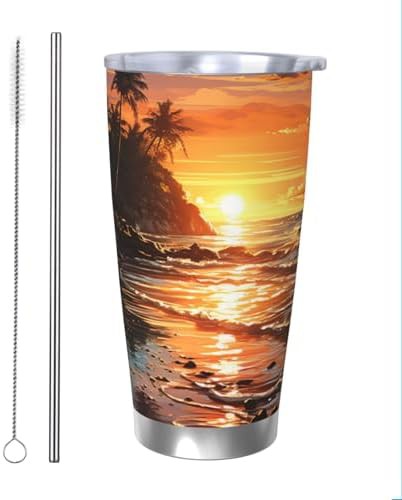 Coconut Trees and Sunrise stainless steel tumbler