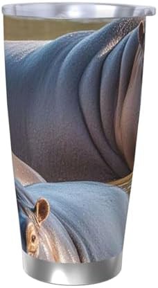 Hippos pattern stainless steel vacuum coffee tumbler