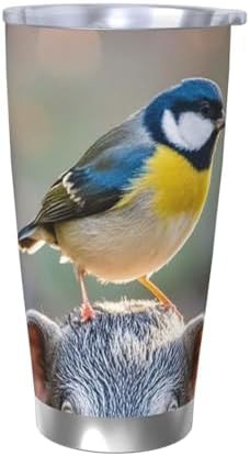 Bird standing on pig's head stainless steel tumbler
