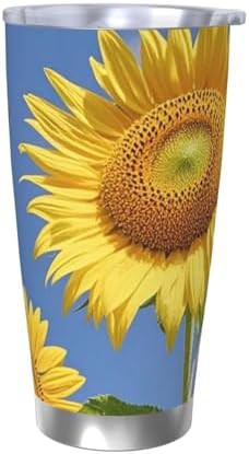 Cute sunflower and butterfly stainless steel vacuum tumbler