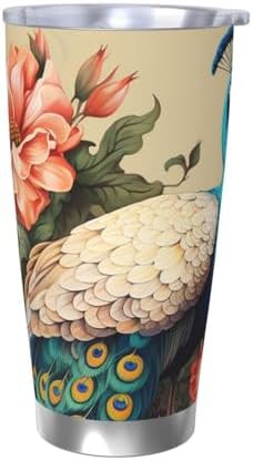Peacock and flowers stainless steel vacuum tumbler