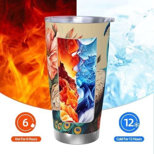 Peacock and flowers stainless steel vacuum tumbler — photo 3