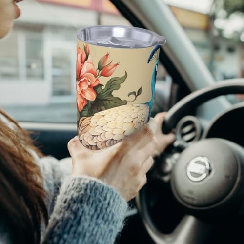 Peacock and flowers stainless steel vacuum tumbler — photo 4