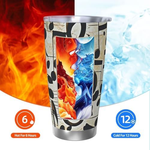 Music notes print stainless steel vacuum coffee tumbler — photo 3