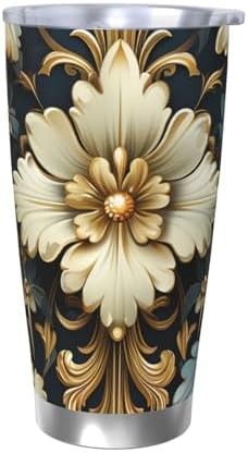 Golden floral pattern stainless steel vacuum tumbler