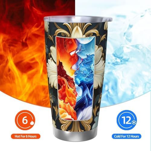 Golden floral pattern stainless steel vacuum tumbler — photo 3